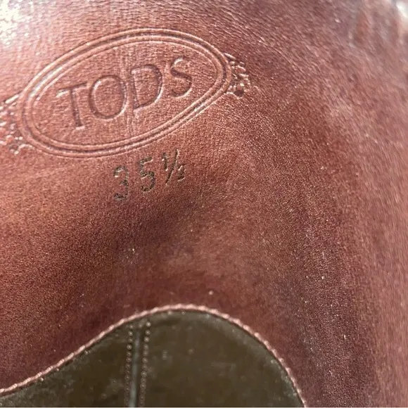 TODs Womens Leather Riding Boots Knee High Brown Zip