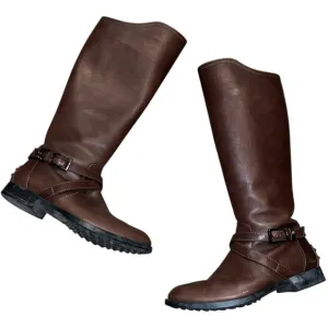 TODs Womens Leather Riding Boots Knee High Brown Zip