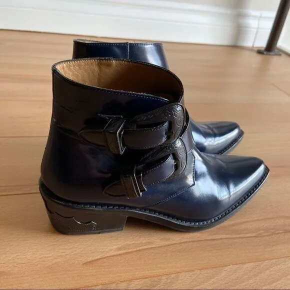 𝅺TOGA Pulla Blue Two-Buckle Western Boots