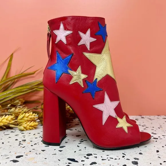 Tommy Hilfiger Collection Red Star Patch Women’s Midi Chunky Heel Boots Sz 36