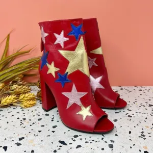 Tommy Hilfiger Collection Red Star Patch Women’s Midi Chunky Heel Boots Sz 36