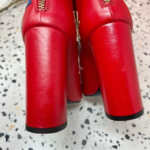 Tommy Hilfiger Collection Red Star Patch Women’s Midi Chunky Heel Boots Sz 36