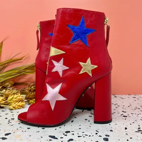 Tommy Hilfiger Collection Red Star Patch Women’s Midi Chunky Heel Boots Sz 36