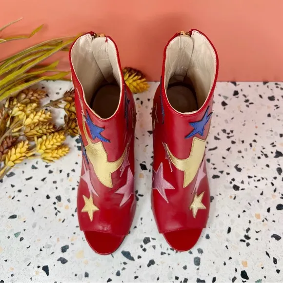 Tommy Hilfiger Collection Red Star Patch Women’s Midi Chunky Heel Boots Sz 36