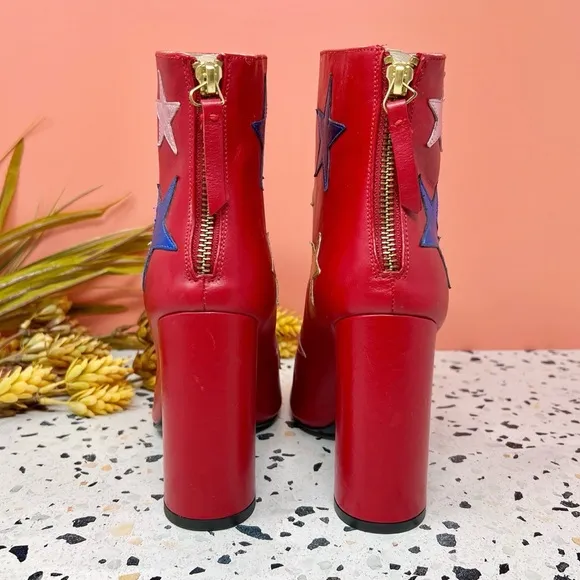Tommy Hilfiger Collection Red Star Patch Women’s Midi Chunky Heel Boots Sz 36