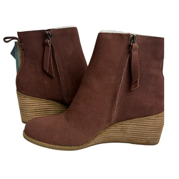 TOMS Women's Sutton Suede Wedge Boots Chestnut Size 8 NEW