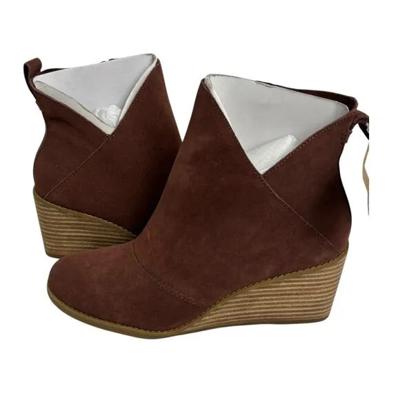 TOMS Women's Sutton Suede Wedge Boots Chestnut Size 8 NEW