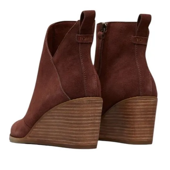 TOMS Women's Sutton Suede Wedge Boots Chestnut Size 8 NEW