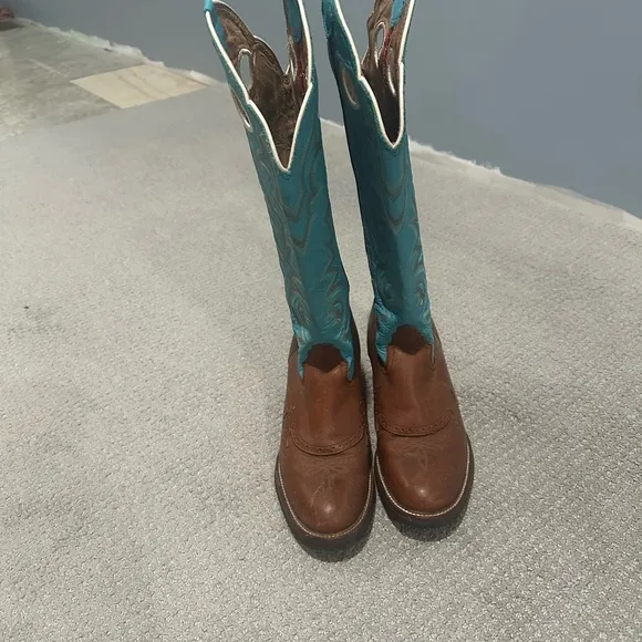 Tony Lama Brown and Blue Heeled Boots