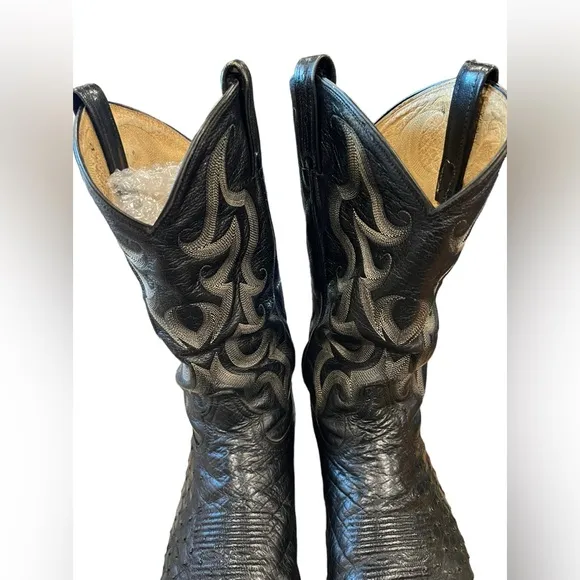 TONY LAMA CB569  BLACK OSTRICH QUILL COWBOY WESTERN BOOTS. SIZE 9.0 D