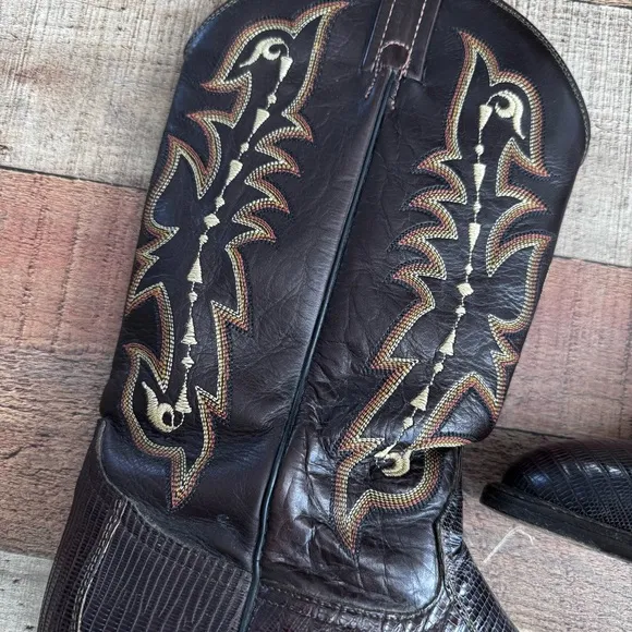 Tony Lama CZ813 Teju Lizard Skin Leather Cowboy Western Boots Mens 9.5D Black