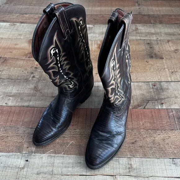 Tony Lama CZ813 Teju Lizard Skin Leather Cowboy Western Boots Mens 9.5D Black