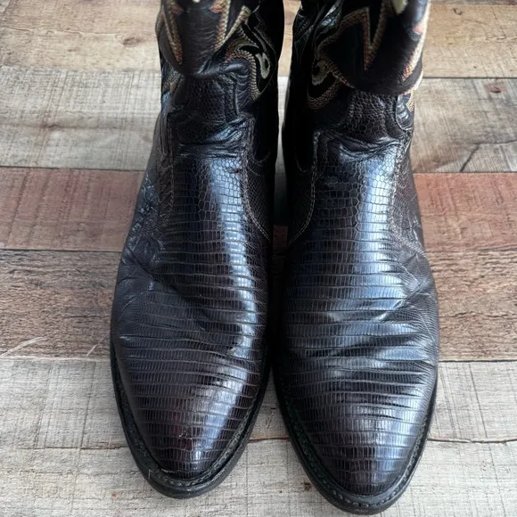 Tony Lama CZ813 Teju Lizard Skin Leather Cowboy Western Boots Mens 9.5D Black