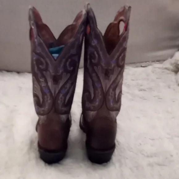 Tony Lama Deadstock Leather Purple Floral Tooled Western Cowboy Boot