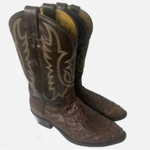 TONY LAMA Men’s Ostrich Quill Leather Western Cowboy Boots USA Brown 9.5D