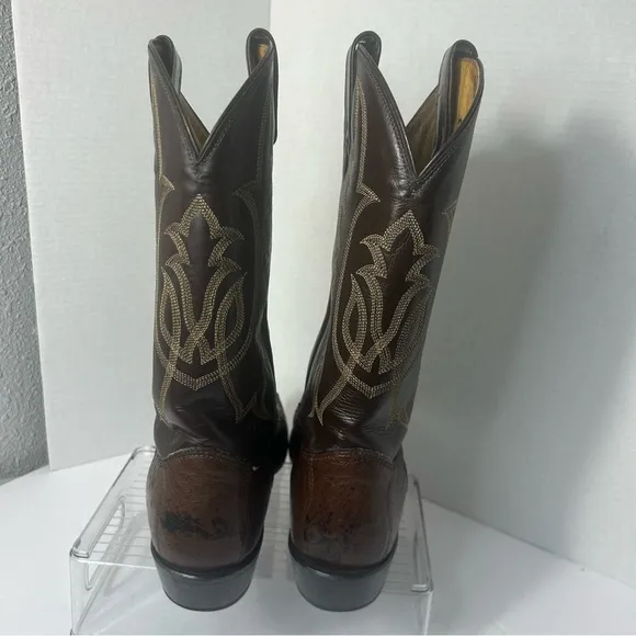 TONY LAMA Men’s Ostrich Quill Leather Western Cowboy Boots USA Brown 9.5D