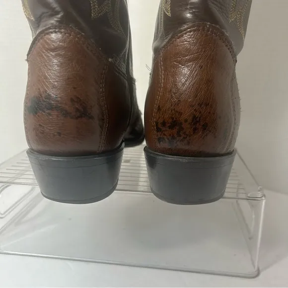 TONY LAMA Men’s Ostrich Quill Leather Western Cowboy Boots USA Brown 9.5D
