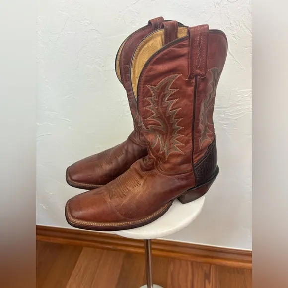 TONY LAMA Vintage Brown Tan Camel Cowboy Leather‎ Boot Shoe Western Square 9.5