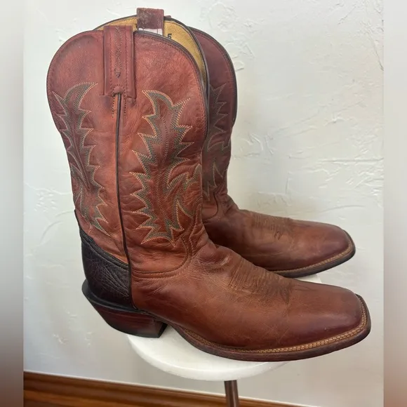 TONY LAMA Vintage Brown Tan Camel Cowboy Leather‎ Boot Shoe Western Square 9.5