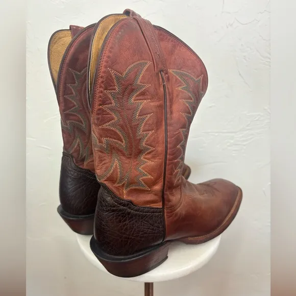 TONY LAMA Vintage Brown Tan Camel Cowboy Leather‎ Boot Shoe Western Square 9.5