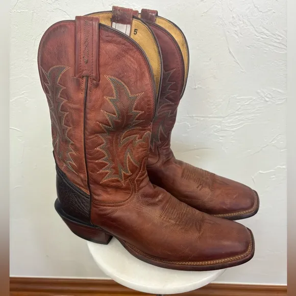 TONY LAMA Vintage Brown Tan Camel Cowboy Leather‎ Boot Shoe Western Square 9.5