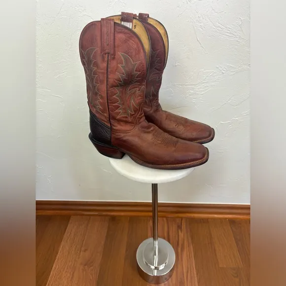 TONY LAMA Vintage Brown Tan Camel Cowboy Leather‎ Boot Shoe Western Square 9.5