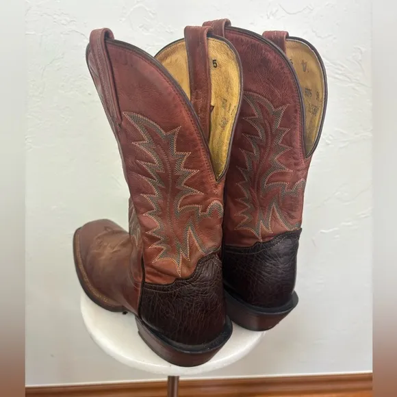 TONY LAMA Vintage Brown Tan Camel Cowboy Leather‎ Boot Shoe Western Square 9.5