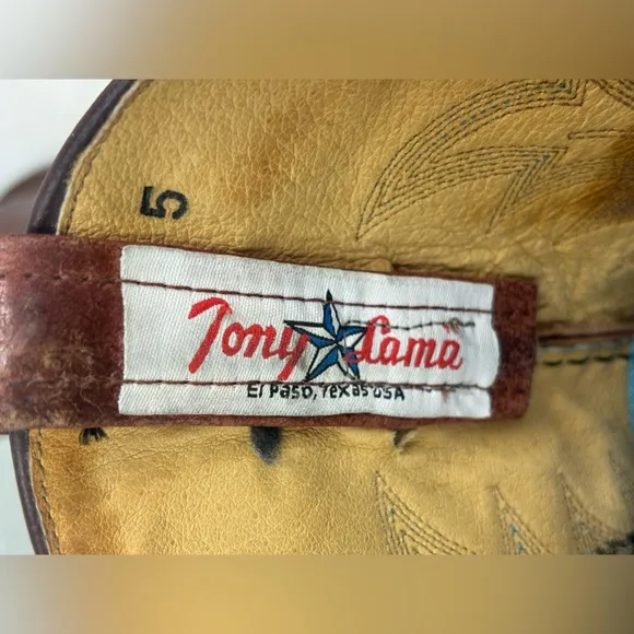 TONY LAMA Vintage Brown Tan Camel Cowboy Leather‎ Boot Shoe Western Square 9.5