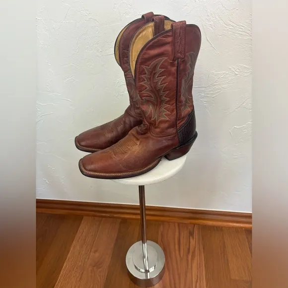 TONY LAMA Vintage Brown Tan Camel Cowboy Leather‎ Boot Shoe Western Square 9.5