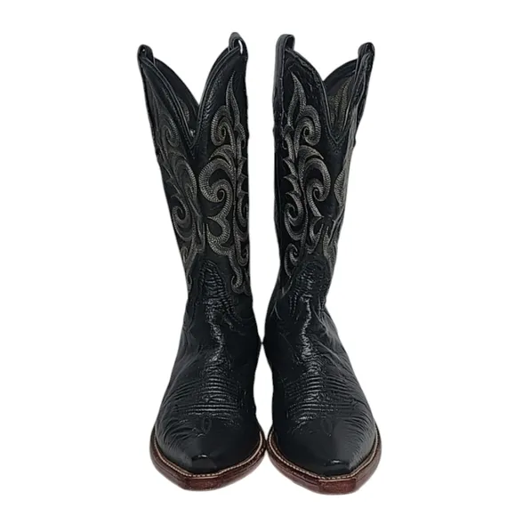 Tony Lama Women's Boots Black Point w/ Multicolor‎ Stitch Upper TL4277  Size 6