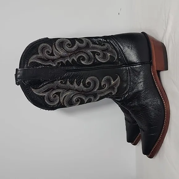 Tony Lama Women's Boots Black Point w/ Multicolor‎ Stitch Upper TL4277  Size 6