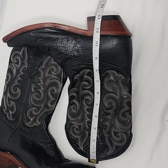 Tony Lama Women's Boots Black Point w/ Multicolor‎ Stitch Upper TL4277  Size 6