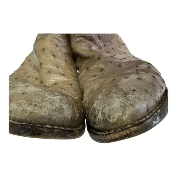 Tony Lama Y0175 Grey Ostrich Cowboy Boots Size 9E