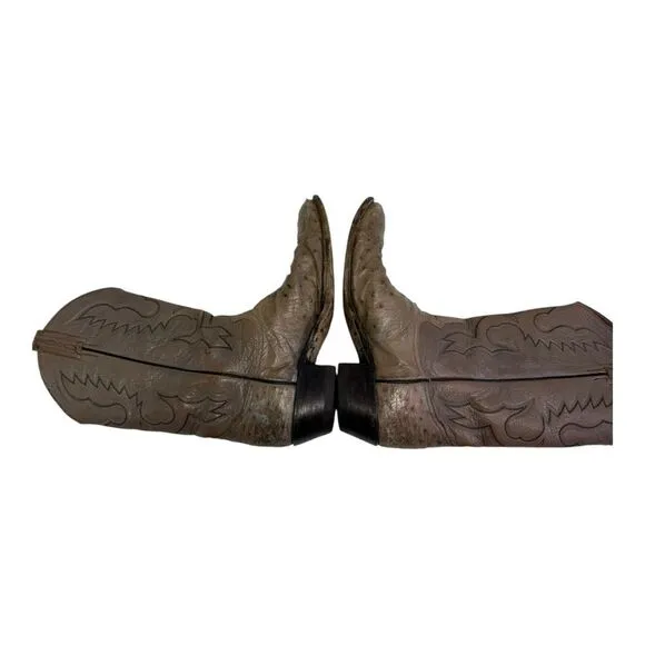 Tony Lama Y0175 Grey Ostrich Cowboy Boots Size 9E