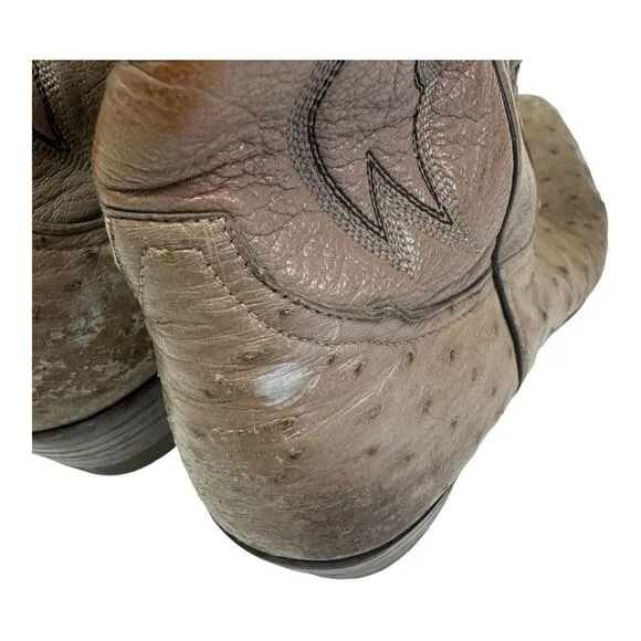 Tony Lama Y0175 Grey Ostrich Cowboy Boots Size 9E