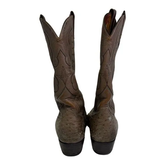 Tony Lama Y0175 Grey Ostrich Cowboy Boots Size 9E