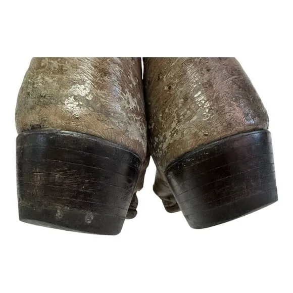 Tony Lama Y0175 Grey Ostrich Cowboy Boots Size 9E