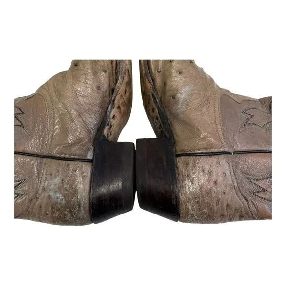 Tony Lama Y0175 Grey Ostrich Cowboy Boots Size 9E