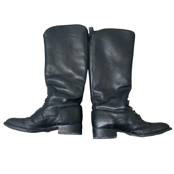 Tony Mora Vintage Black Leather Riding Boots Lace 37 Pre-Owned