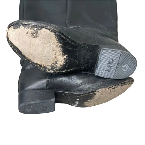 Tony Mora Vintage Black Leather Riding Boots Lace 37 Pre-Owned