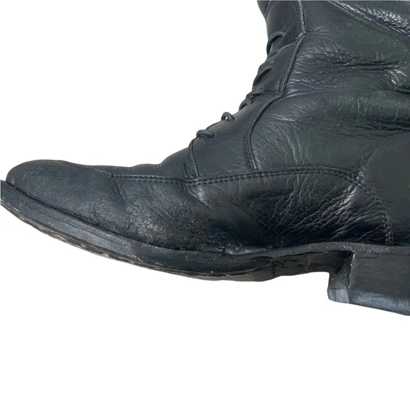 Tony Mora Vintage Black Leather Riding Boots Lace 37 Pre-Owned
