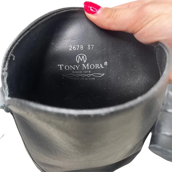 Tony Mora Vintage Black Leather Riding Boots Lace 37 Pre-Owned
