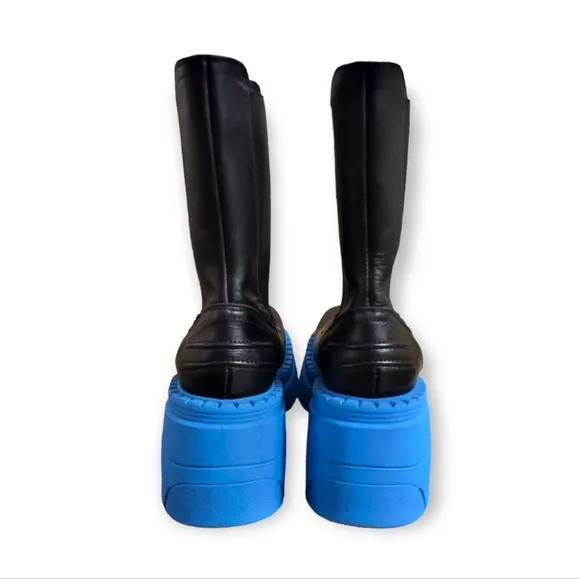 TOPSHOP Haiti Chunky Heel Platform Chelsea Boots in Black and Blue 7