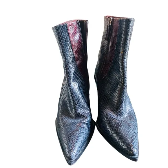 TOPSHOP Honour Leather Western Snakeskin Boots