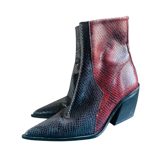 TOPSHOP Honour Leather Western Snakeskin Boots