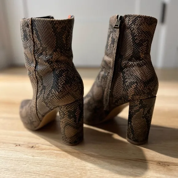 “Tori” Brown High Heel Snakeskin Ankle Boots
