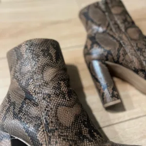 “Tori” Brown High Heel Snakeskin Ankle Boots