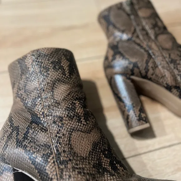 “Tori” Brown High Heel Snakeskin Ankle Boots