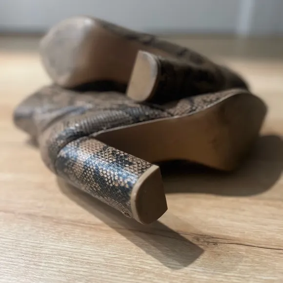 “Tori” Brown High Heel Snakeskin Ankle Boots