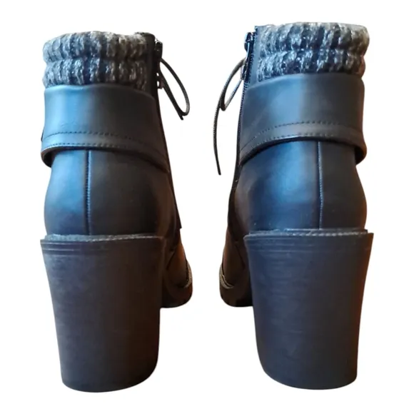 Torrid Black Heeled Boots with Chunky Heel and Knitted Cuff